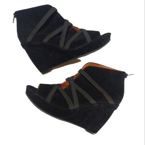 L’amour Des Pieds Black Suede Wedge Bootie